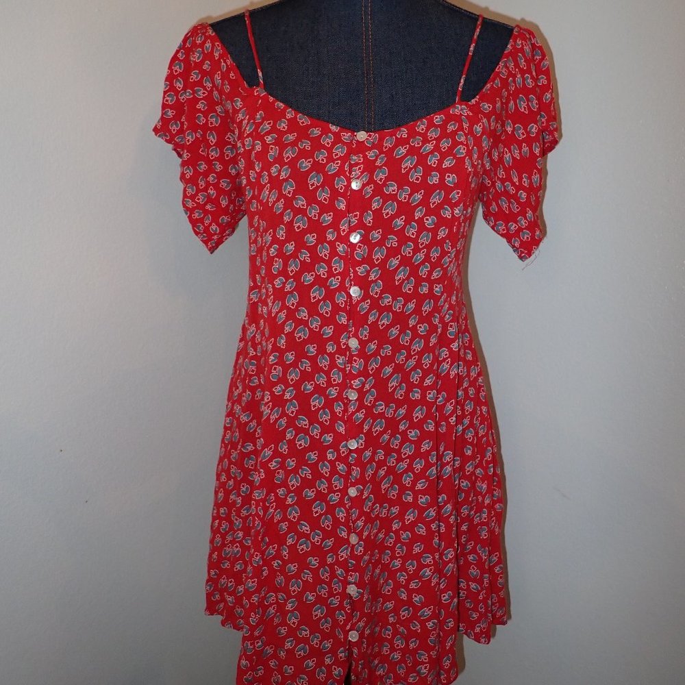 Red flower dress, off the shoulder